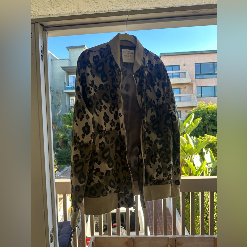 Men’s jacket cheetah print brand is Five For by Nick Wooster